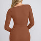 Built-In Shapewear Square Neck Long Sleeve Maxi Dress