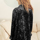 BiBi Button Up Long Sleeve Velvet Shirt