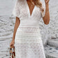 Openwork Plunge Short Sleeve Cover-Up Dress