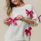 BiBi Sequin Bow Puff Sleeve Sweater