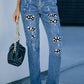 Distressed Skeleton Pattern Jeans with Pockets