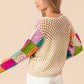 Multi Color Checkered Long Sleeve Knit Top