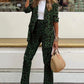 Leopard Lapel Collar Long Sleeve Blazer and Pants Set