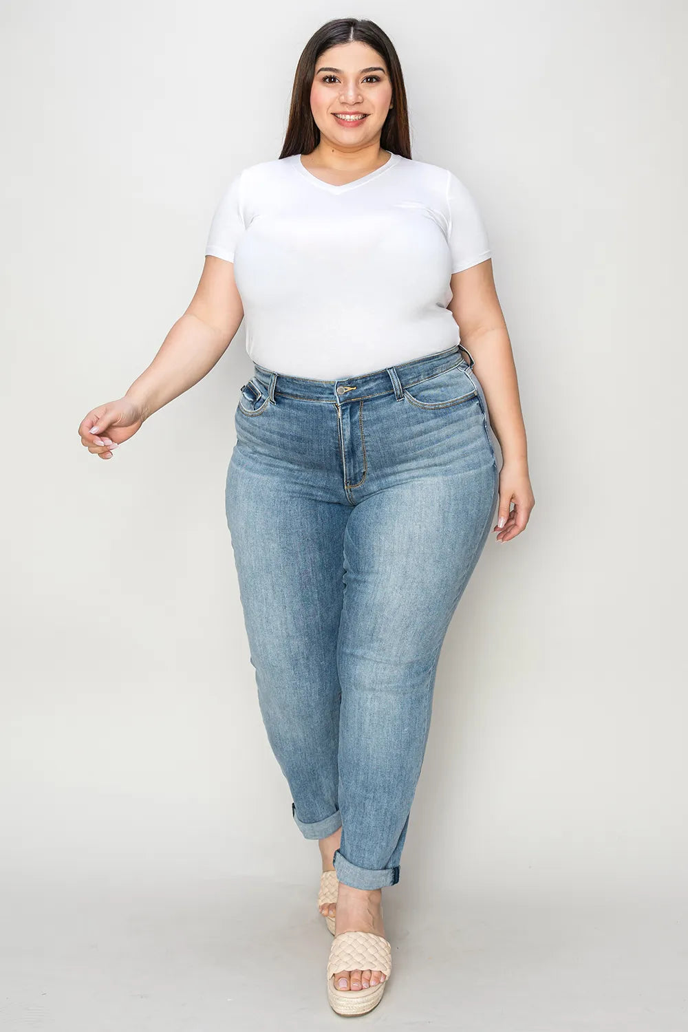 Judy Blue Cuffed Hem Low Waist Slim Jeans