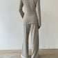 Ribbed V-Neck Long Sleeve Top and Pocketed Pants Set