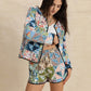 Printed Button Up Long Sleeve Outerwear and Shorts Set