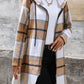 Drawstring Plaid Zip Up Long Sleeve Hooded Outerwear