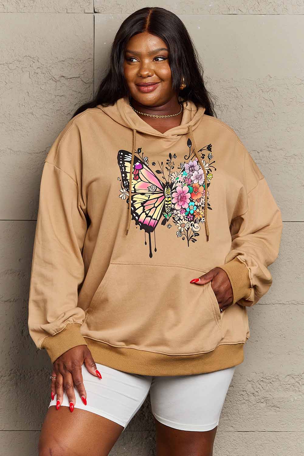 Butterfly Graphic Dropped Shoulder Hoodie