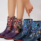 PU Leather Flower Block Heel Boots