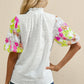 Sequin Flower Mock Neck Half Sleeve Blouse