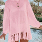 Openwork Tassel Hem Long Sleeve Knit Cover Up