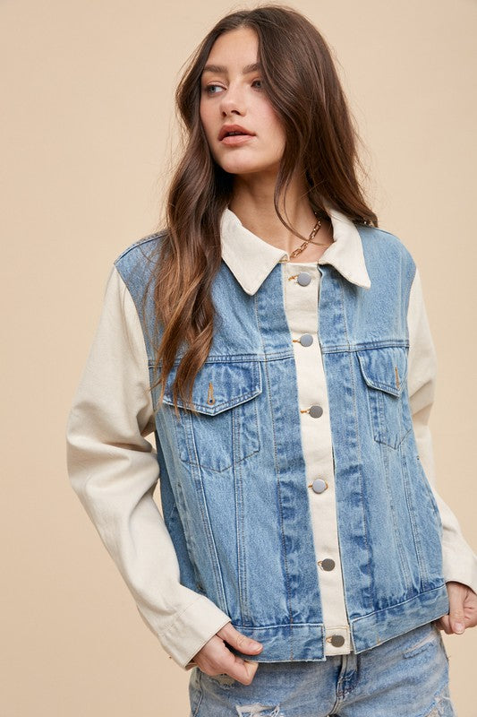 Collared Neck Double Placket Denim Jacket