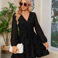 Surplice Lace Long Sleeve Mini Dress