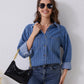 Pocketed Striped Button Up Denim Shirt