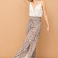 Printed Smocked Waist Slit Wide Leg Pants