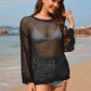 Openwork Dropped Shoulder Long Sleeve Cover-Up