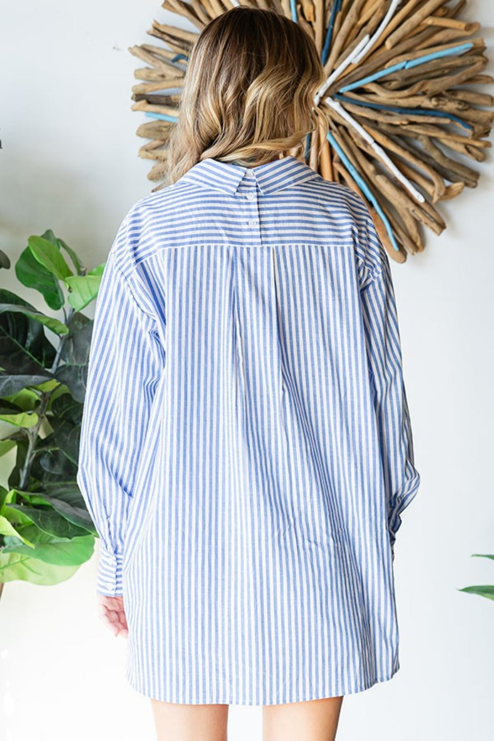 Striped Button Down High-Low Hem Shirt