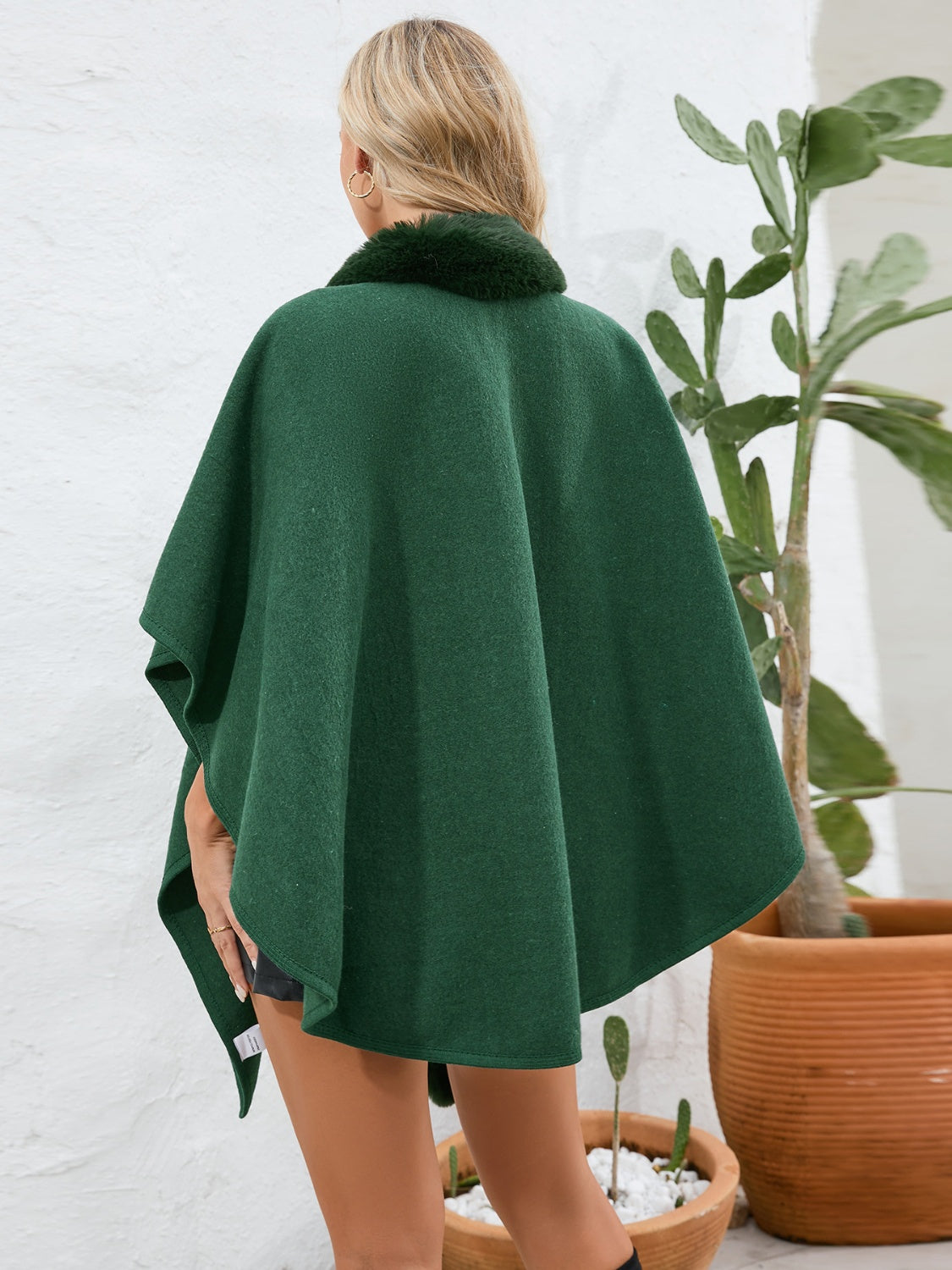 Fuzzy Trim Open Front Poncho