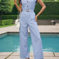 Half Button Collared Neck Wide Leg Jumpsuit