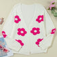 Flower Open Front Long Sleeve Cardigan