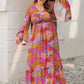 Plus Size Printed V-Neck Long Sleeve Maxi Dress