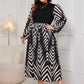 Plus Size Printed Mock Neck Long Sleeve Midi Dress