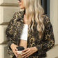 Pocketed Leopard Long Sleeve Denim Jacket