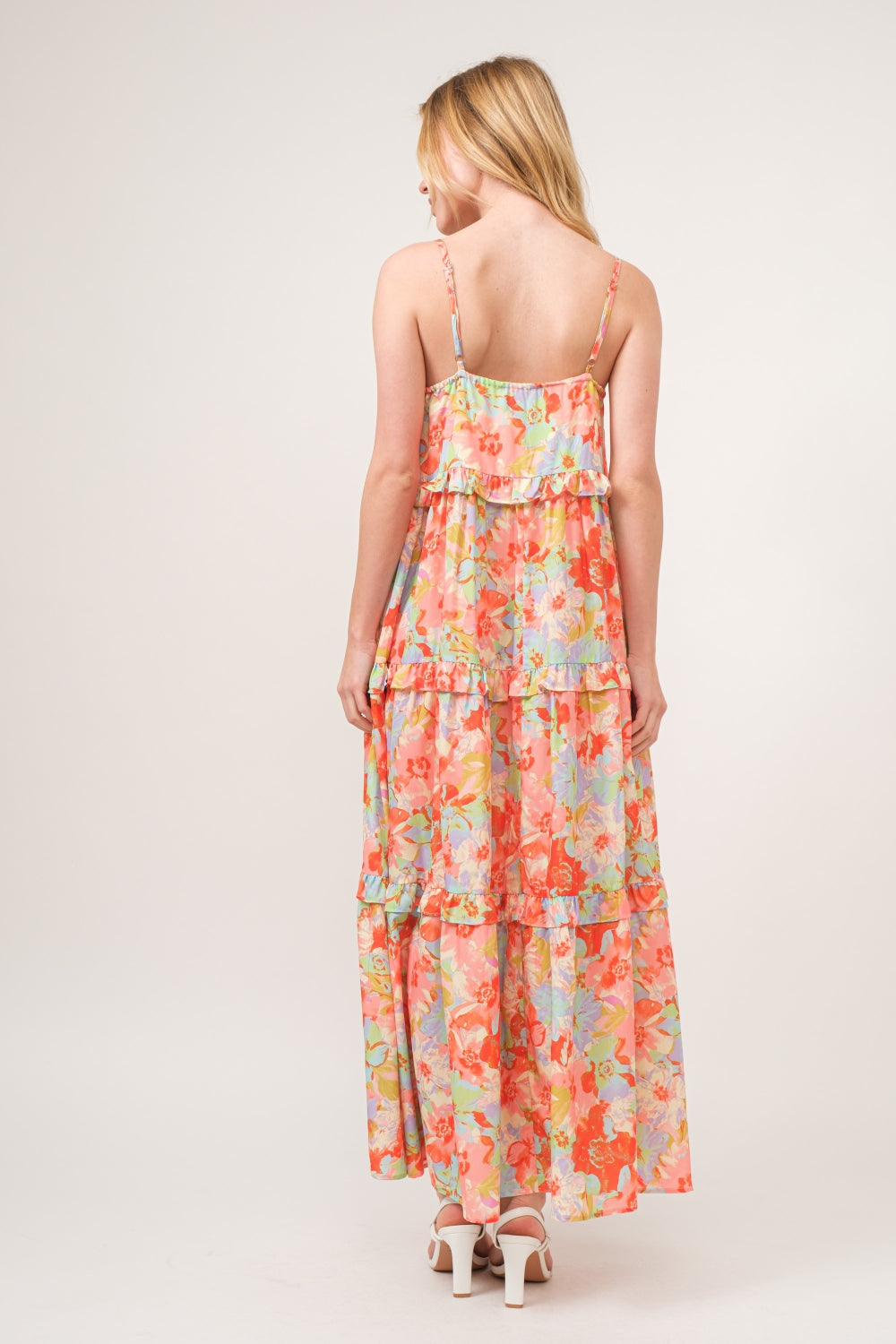 Floral Ruffled Tiered Maxi Adjustable Strap Cami Dress