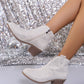 Rhinestone Point Toe Block Heel Boots