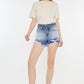 Kancan High Rise Frayed Hem Denim Shorts