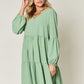 V-Neck Balloon Sleeve Tiered Dress