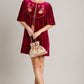 Embroidered Half Sleeve Velvet Mini Dress with Tassel