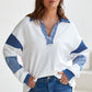 Color Block Johnny Collar Long Sleeve Sweatshirt