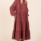 Tiered Button Down Long Sleeve Midi Dress