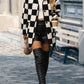 Checkered Button Front Coat with Pockets