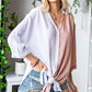 Two-Tone Button Up Dropped Shoulder Shirt