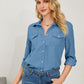 Pocketed Button Up Long Sleeve Denim Shirt