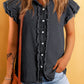 Raw Hem Button Up Cap Sleeve Denim Top