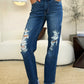 Judy Blue Mid Rise Distressed Raw Hem Jeans