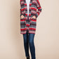 Geometric Open Front Long Sleeve Cardigan with Pockets