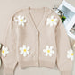 Flower Dropped Shoulder Long Sleeve Cardigan