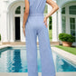 Half Button Collared Neck Wide Leg Jumpsuit