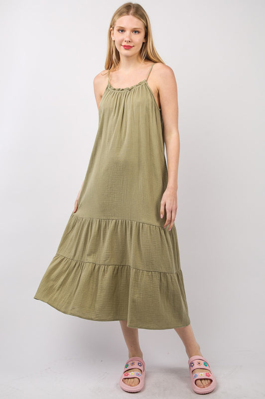 Ruffled A-Line Midi Cami Dress