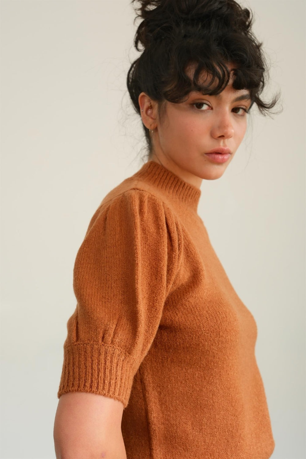 HYFVE Mock Neck Puff Sleeve Sweater