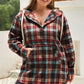 Plus Size Drawstring Plaid Quarter Button Hoodie