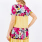 Color Block Floral Round Neck Short Sleeve Dress
