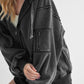 Exposed Seam Zip Up Drawstring Hooded Jacket