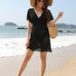 Openwork Plunge Short Sleeve Cover-Up Dress