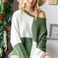 Color Block Round Neck Long Sleeve Ribbed Sweater