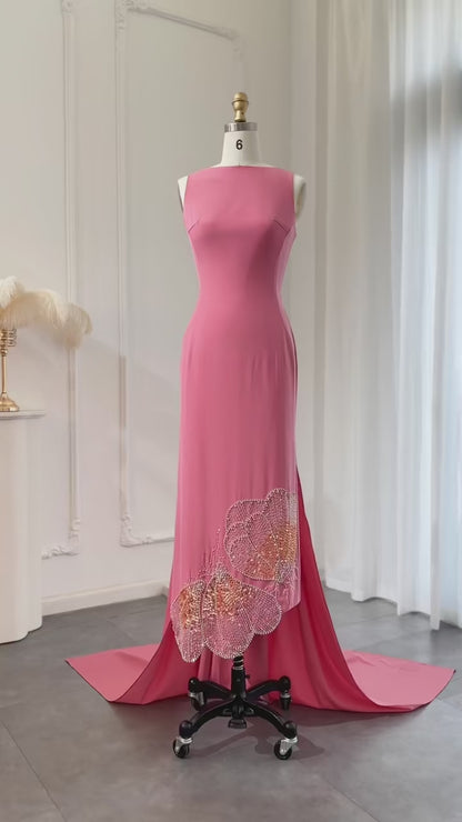 Luxury Butterfly Beaded Scalloped Evening Dress